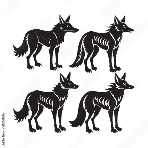 Jackal silhouette set cunning wild vector