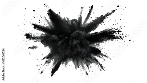 Black opwder burst explosion splash isolated on transparent white background. Vector holi colors. Vector black ink powder explosion isolated on white background. 