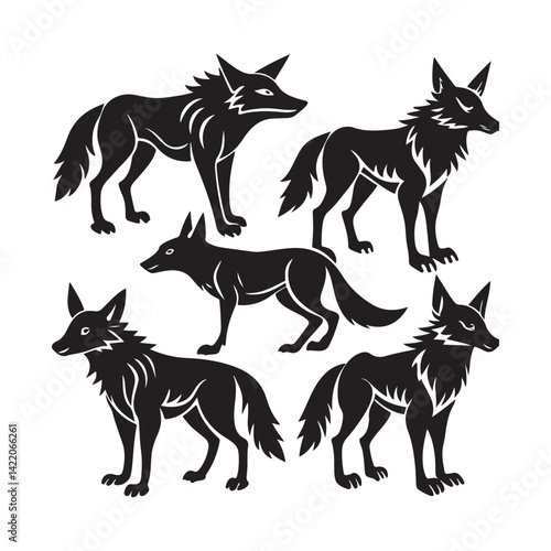Jackal silhouette set cunning wild vector illustration