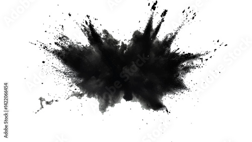 Black opwder burst explosion splash isolated on transparent white background. Vector holi colors. Vector black ink powder explosion isolated on white background. 