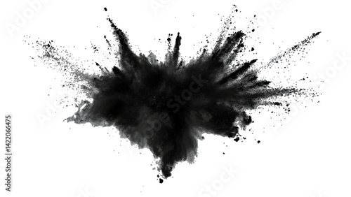 Black opwder burst explosion splash isolated on transparent white background. Vector holi colors. Vector black ink powder explosion isolated on white background. 
