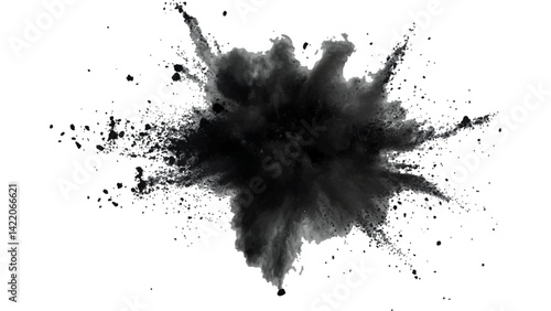 Black opwder burst explosion splash isolated on transparent white background. Vector holi colors. Vector black ink powder explosion isolated on white background. 