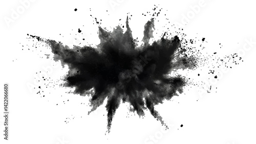 Black opwder burst explosion splash isolated on transparent white background. Vector holi colors. Vector black ink powder explosion isolated on white background. 