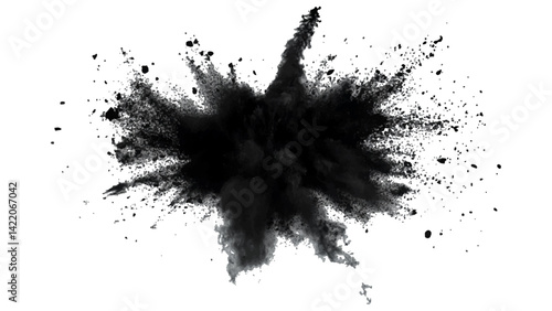 Black opwder burst explosion splash isolated on transparent white background. Vector holi colors. Vector black ink powder explosion isolated on white background. 