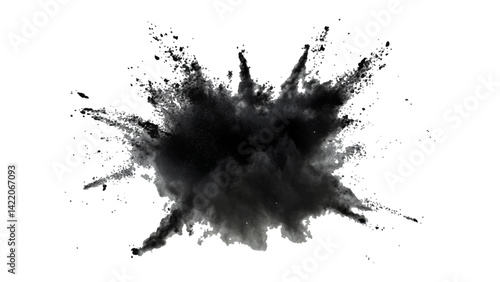 Black opwder burst explosion splash isolated on transparent white background. Vector holi colors. Vector black ink powder explosion isolated on white background. 