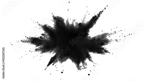 Black opwder burst explosion splash isolated on transparent white background. Vector holi colors. Vector black ink powder explosion isolated on white background. 