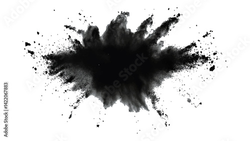Black opwder burst explosion splash isolated on transparent white background. Vector holi colors. Vector black ink powder explosion isolated on white background. 