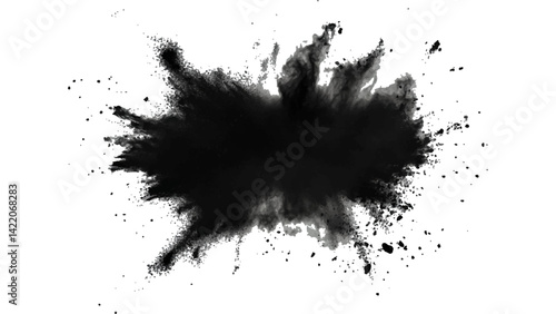 Black opwder burst explosion splash isolated on transparent white background. Vector holi colors. Vector black ink powder explosion isolated on white background. 