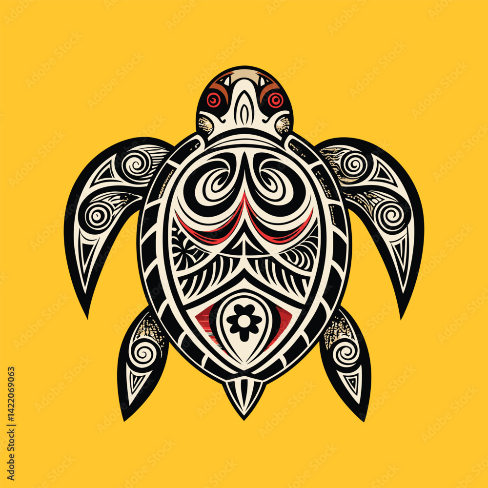 Naklejka premium Turtle with tribal tattoo design
