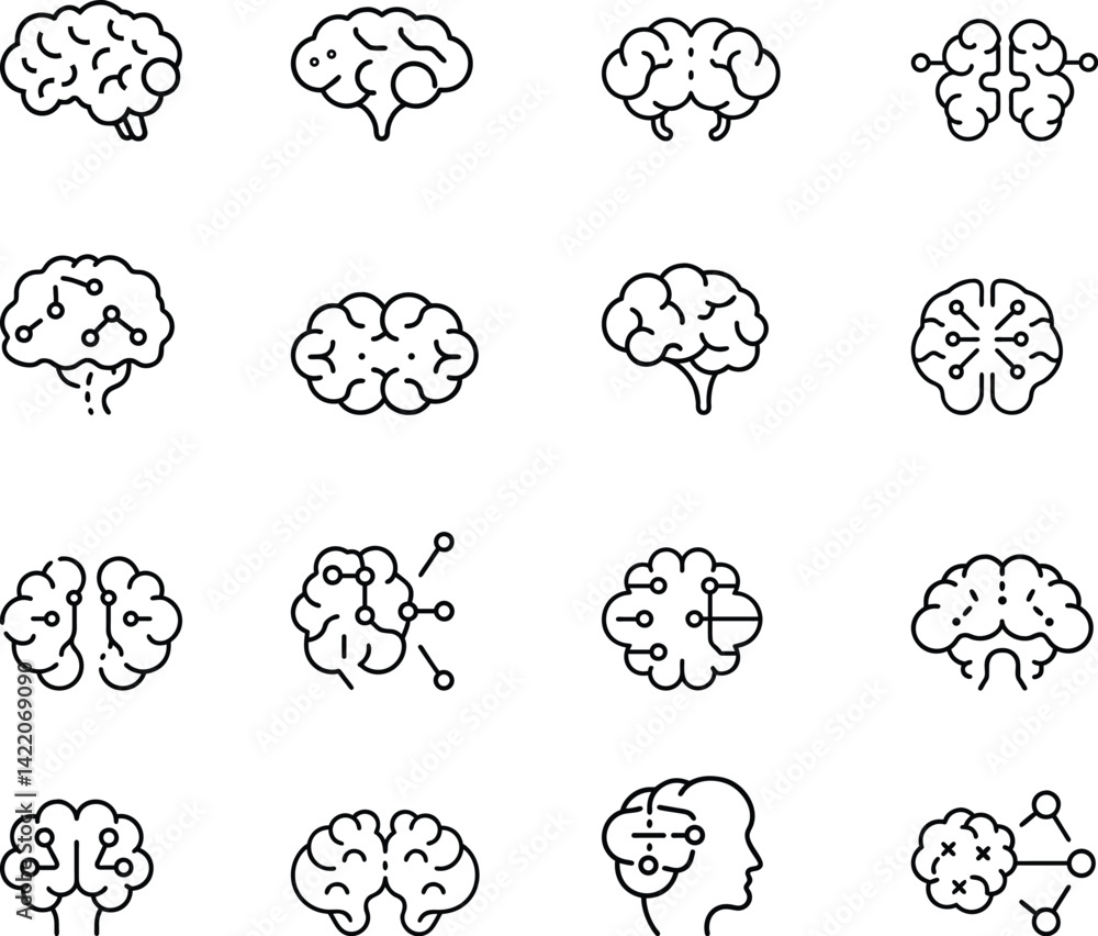 Brain Icons Line Set. AI, Neurology, Psychology, Mind Vector Collection Brain Icons Line Set. AI, Neurology, Psychology, Mind Vector Collection