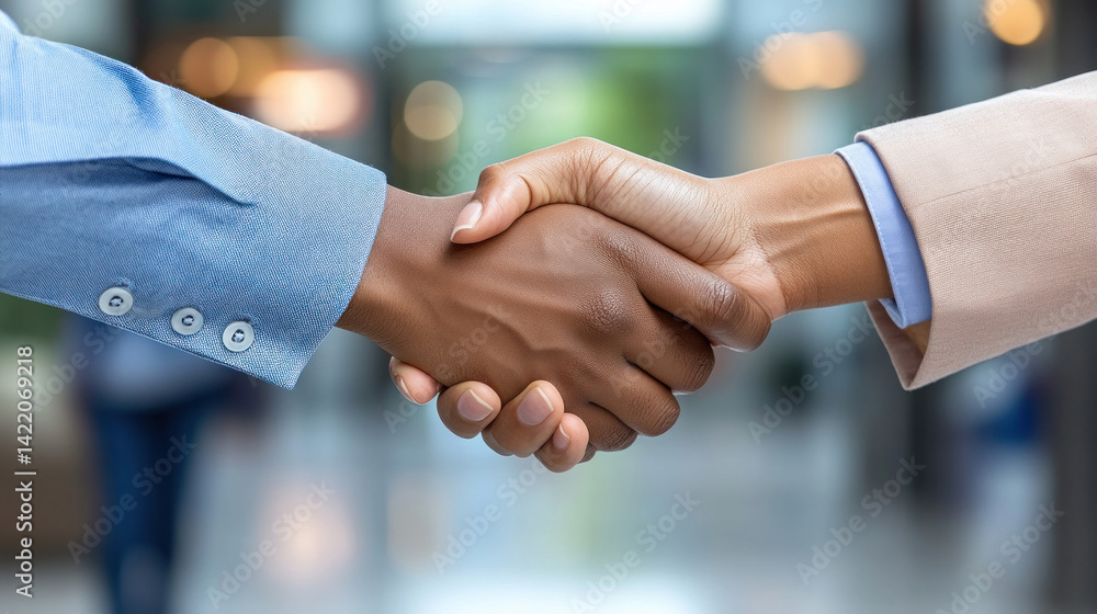 A handshake between a bank loan officer and a small business owner after securing business financing A handshake between a bank loan officer and a small business owner after securing business financing