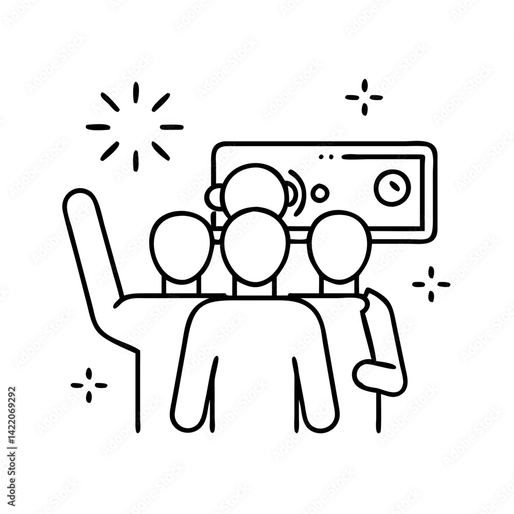 Naklejka premium group selfie icon, group selfie line art - simple line art of group selfie, perfect for group selfie logos and icons