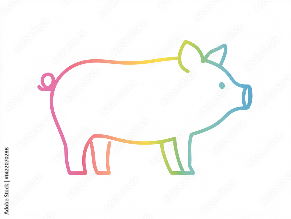 minimal gradient line art pig illustration with curly tail and pastel outline on white background, simple and clean livestock animal drawing for agriculture, decor, icons or educational graphics minimal gradient line art pig illustration with curly tail and pastel outline on white background, simple and clean livestock animal drawing for agriculture, decor, icons or educational graphics