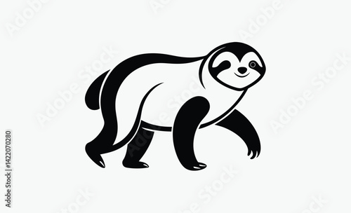 Sloth silhouette, Hanging animal vector, Sloth black and white silhouette illustration, 