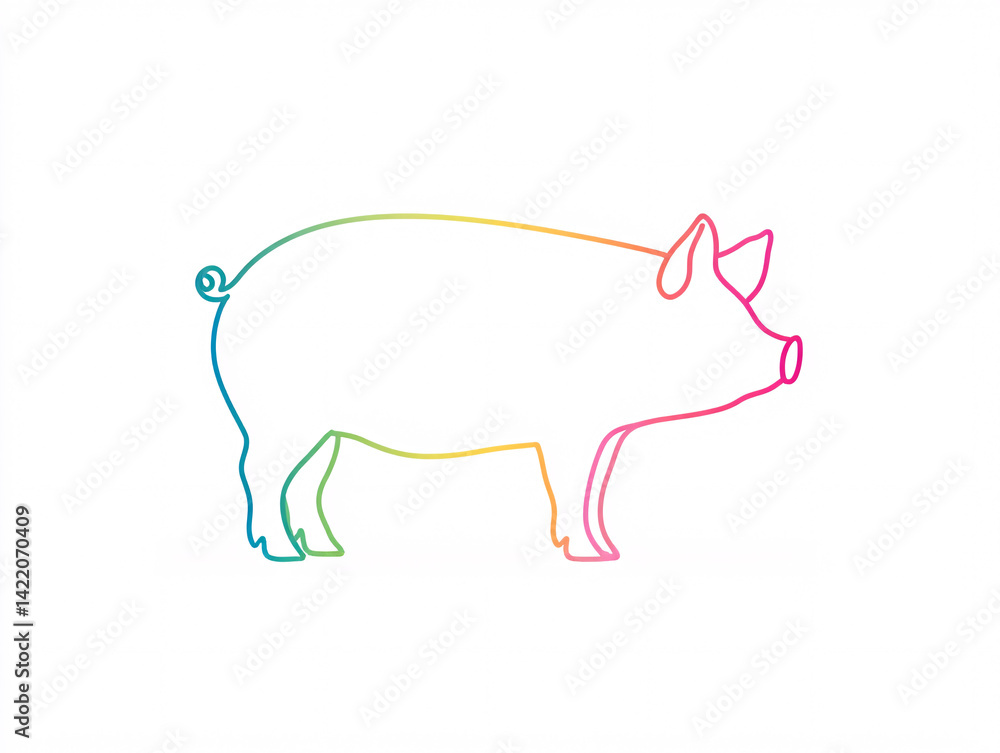 minimal gradient line art pig illustration with curly tail and pastel outline on white background, simple and clean livestock animal drawing for agriculture, decor, icons or educational graphics minimal gradient line art pig illustration with curly tail and pastel outline on white background, simple and clean livestock animal drawing for agriculture, decor, icons or educational graphics