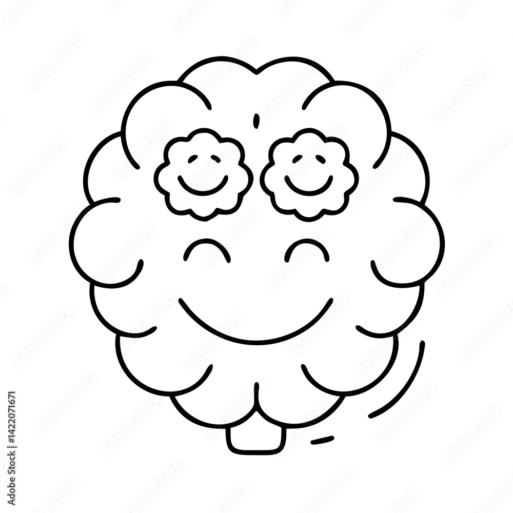 smiling brain icon, smiling brain line art - simple line art of smiling brain, perfect for smiling brain logos and icons