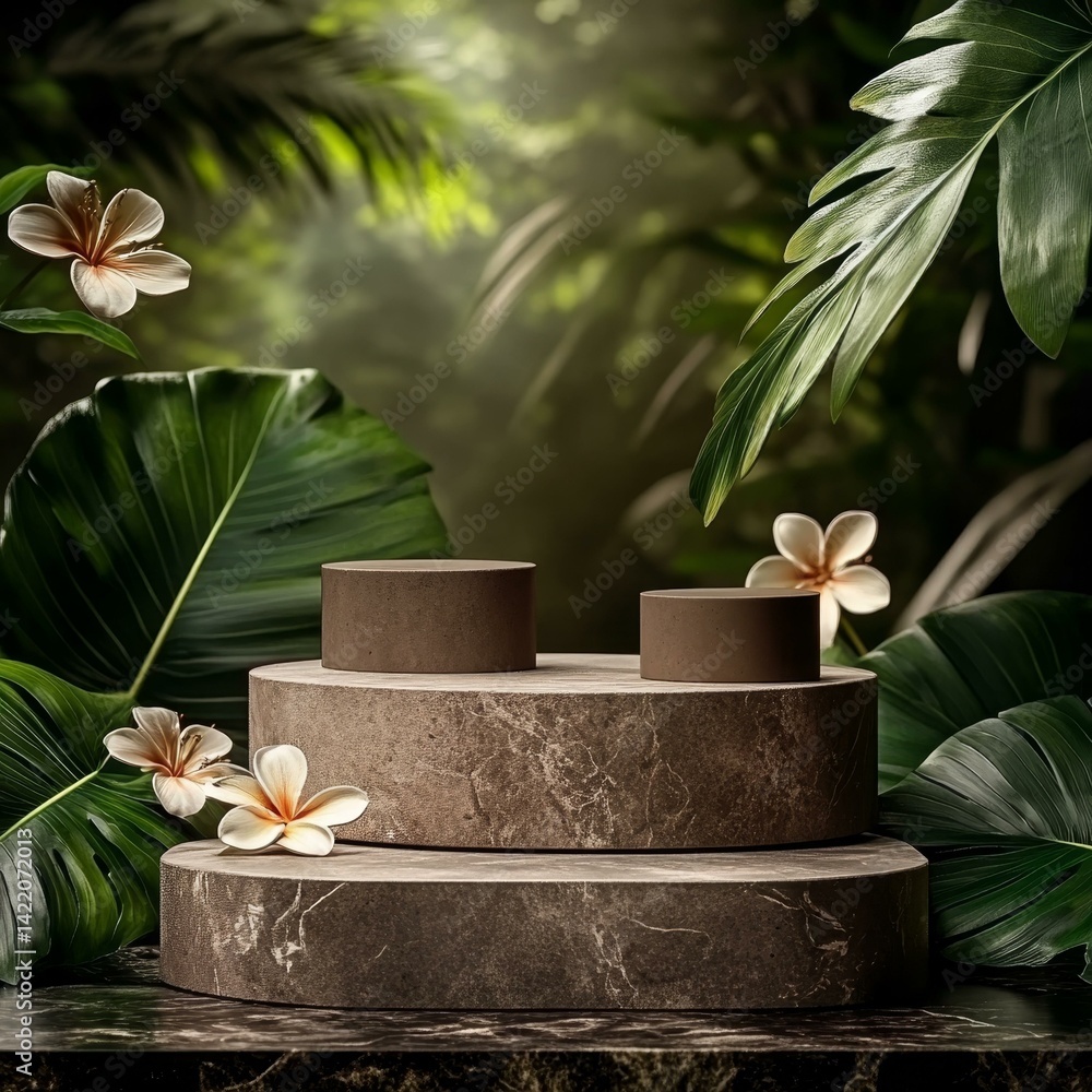 Elegant Tropical Display Podium with Flowers