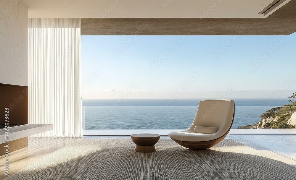 Modern Coastal Living Room with Ocean View