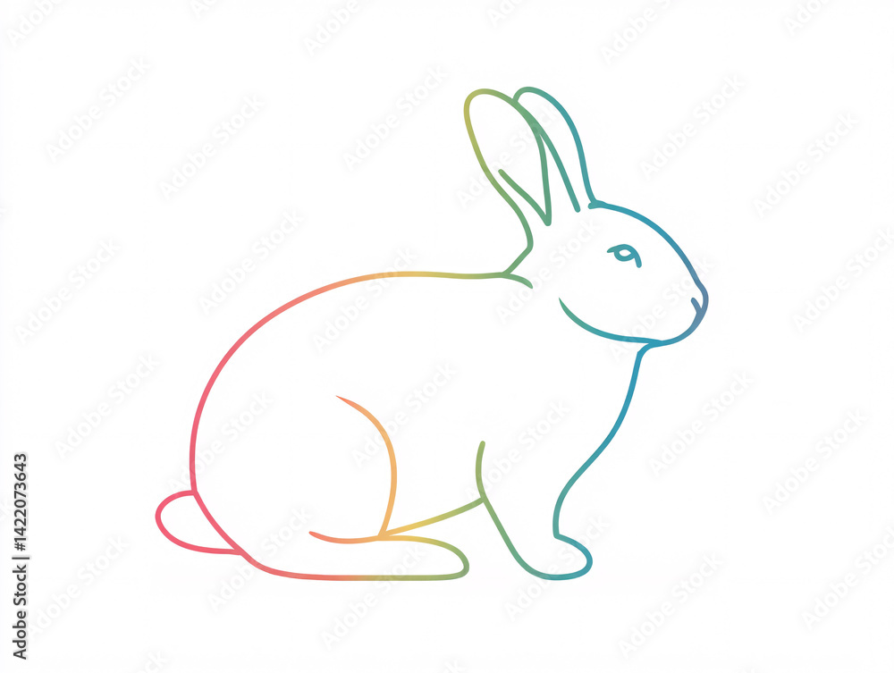 minimal gradient line art illustration of rabbit in pastel colors on white background, modern and clean animal design for spring, easter, decor or branding with soft outline and cute silhouette minimal gradient line art illustration of rabbit in pastel colors on white background, modern and clean animal design for spring, easter, decor or branding with soft outline and cute silhouette