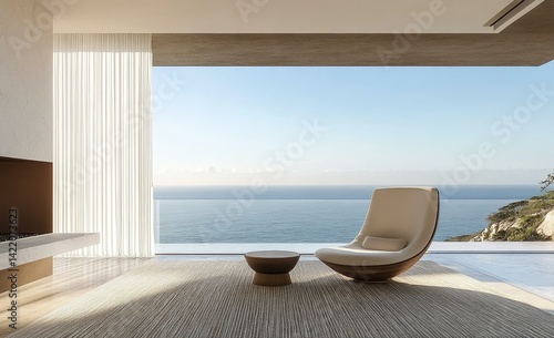 Obraz na płótnie Modern Coastal Living Room with Ocean View w salonie