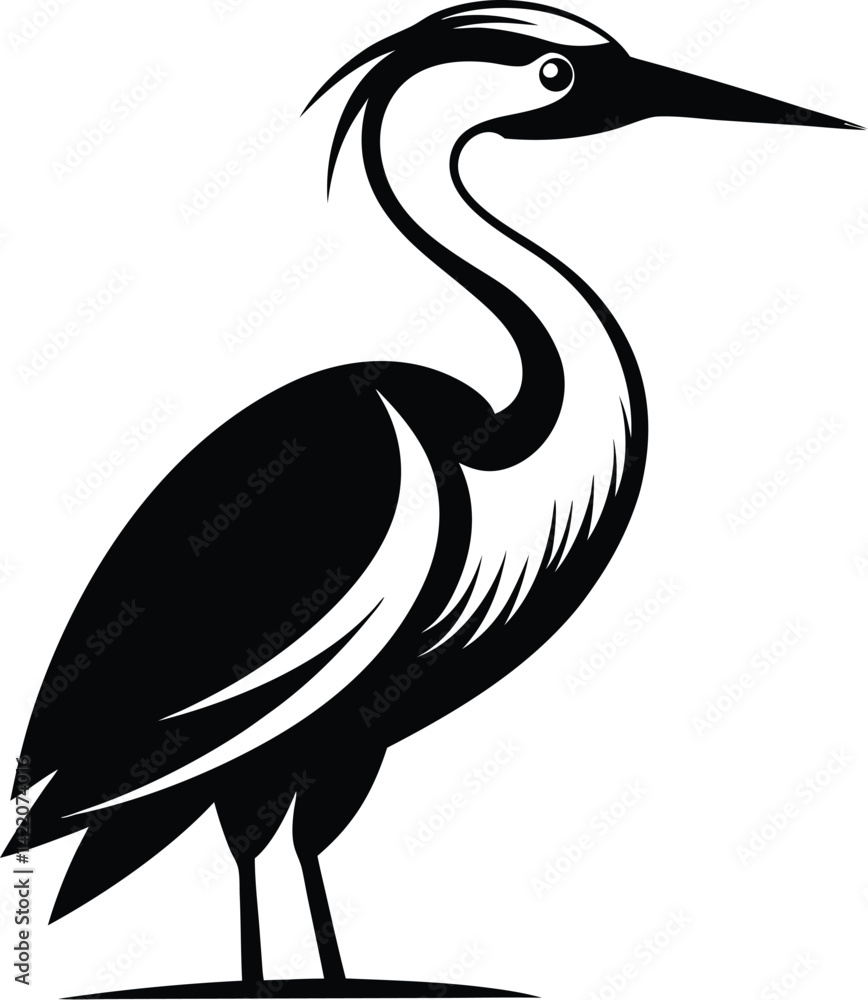 Fototapeta premium black-and-white-bold-heron-bird-icon--strong-bird-.epsHeron bird silhouette, heron bird, vector illustration,black silhouette 