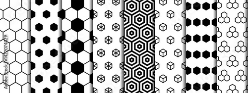Seamless geometric pattern set. Hexagon backgrounds with lines.