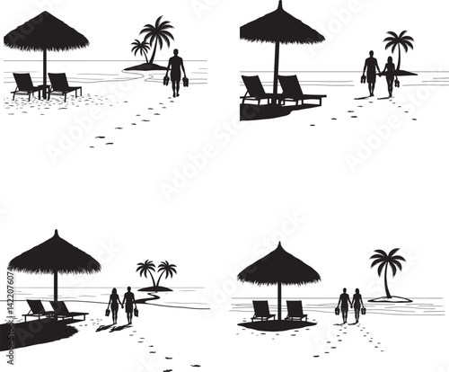 Paar am Strand River Beaches vector silhouette image