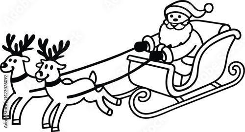  Santa Claus Riding Sleigh with Reindeer Through Winter Forest
