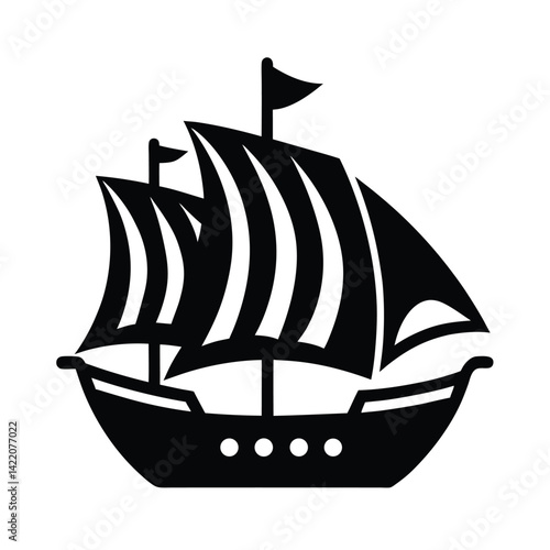 pirate ship sails stencil icon silhouette vector illustration