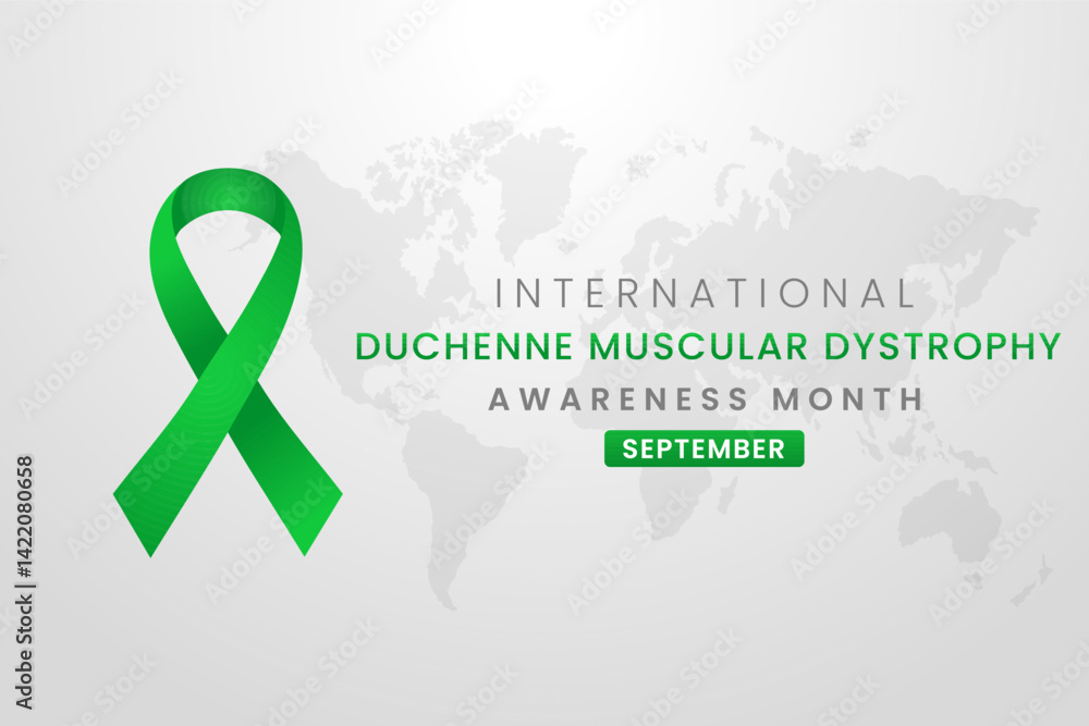 Duchenne Muscular Dystrophy Awareness Month background design with Green silk ribbon Duchenne Muscular Dystrophy Awareness Month background design with Green silk ribbon