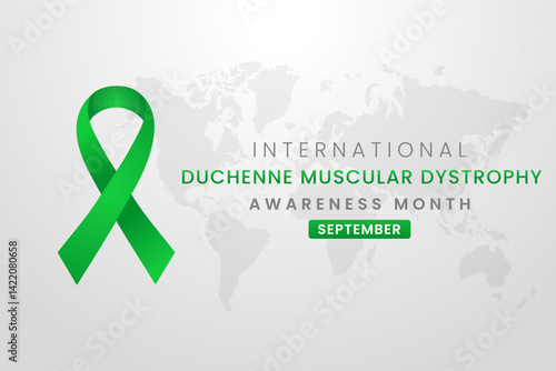 Duchenne Muscular Dystrophy Awareness Month background design with Green silk ribbon