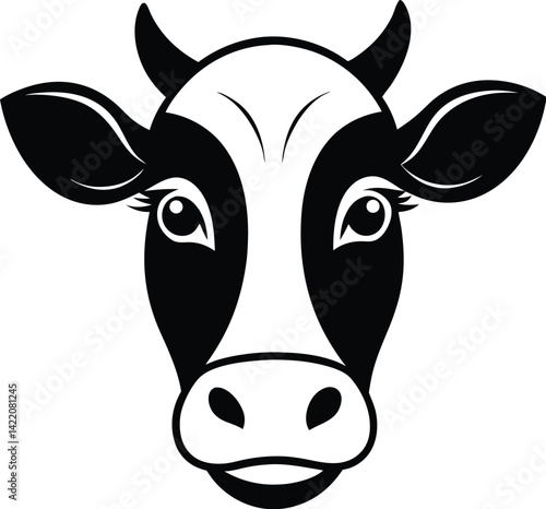 Cow face silhouette,cow face , front view, vector illustration 