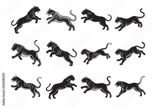 Tiger Jumping Silhouette Vector Set