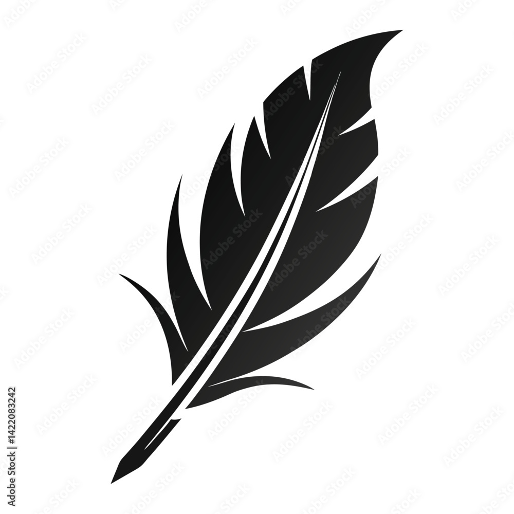 Fototapeta premium Elegant Black and White Feather Illustrations, Hand-Drawn Feather Designs in Black and White, Stylized Feather Clipart Collection.