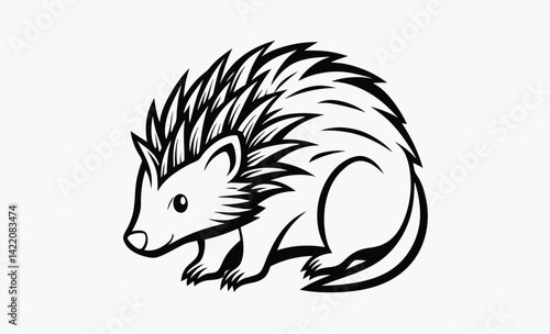 Porcupine silhouette, Animal vector icon, Spiky mammal graphic, Wildlife illustration design