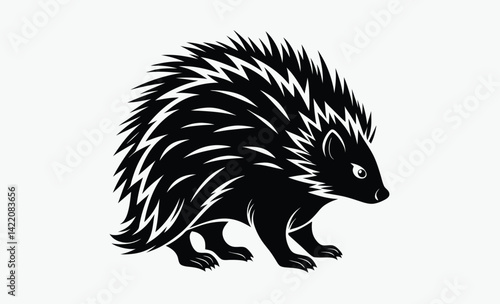 Porcupine silhouette, Animal vector icon, Spiky mammal graphic, Wildlife illustration design