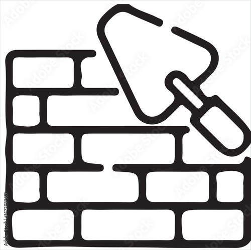 Simple black and white illustration of bricklaying.