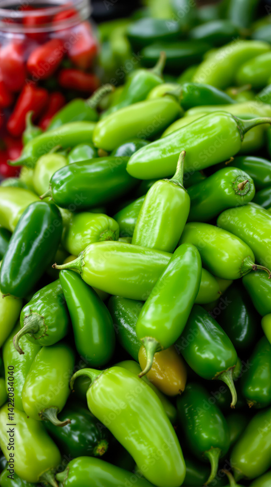 pile of fresh green jalapeño peppers pile of fresh green jalapeño peppers