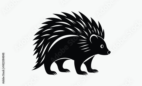 Porcupine silhouette, Animal vector icon, Spiky mammal graphic, Wildlife illustration design