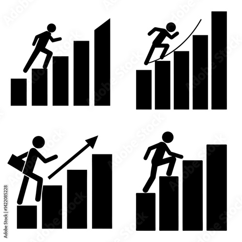 Businessman Climbing Bar Graph Icon, rosin climbing graph bar icon 
