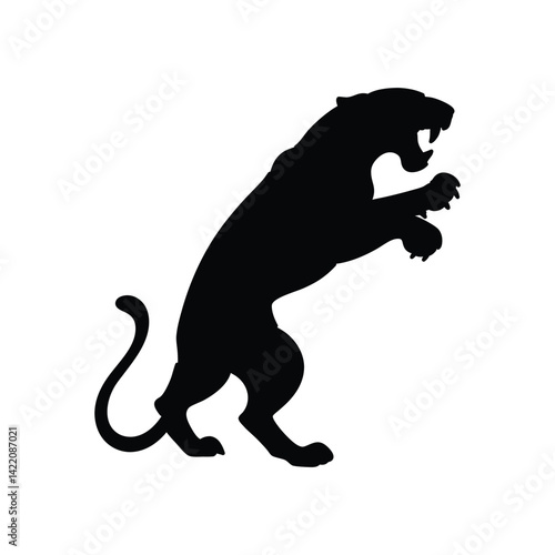Silhouette of angry panther in black isolated on white background