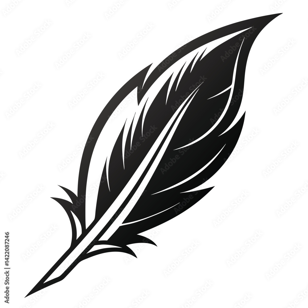 Obraz premium Elegant Black and White Feather Illustrations, Hand-Drawn Feather Designs in Black and White, Stylized Feather Clipart Collection.