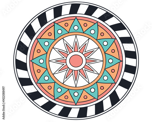 Colorful Mandala Zentangle Inspired Circular Design Element Graphic