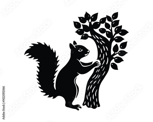Squirrel Climbing Tree in Natural Environment