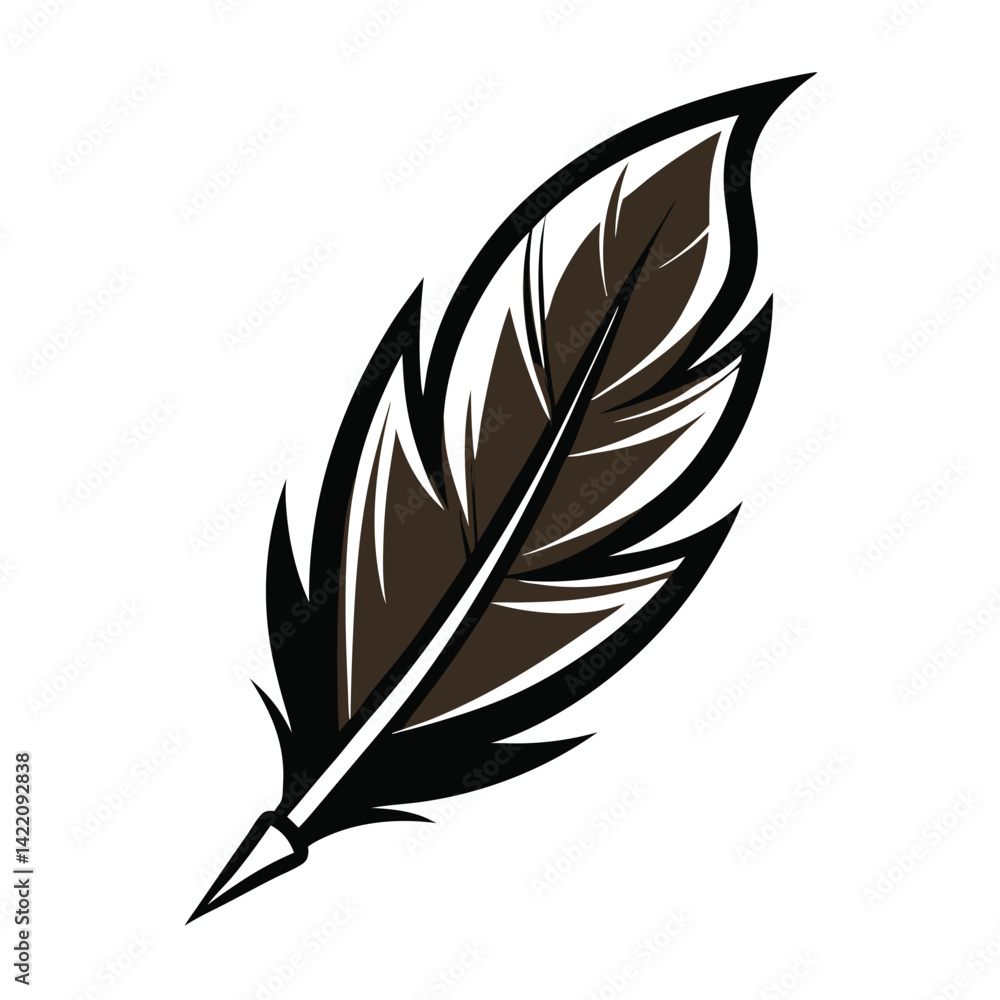Fototapeta premium Elegant Black and White Feather Illustrations, Hand-Drawn Feather Designs in Black and White, Stylized Feather Clipart Collection.
