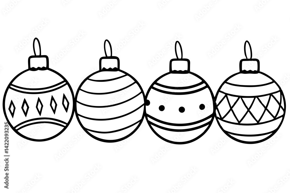 Hand-Drawn Xmas Ornament Outline Set Hand-Drawn Xmas Ornament Outline Set
