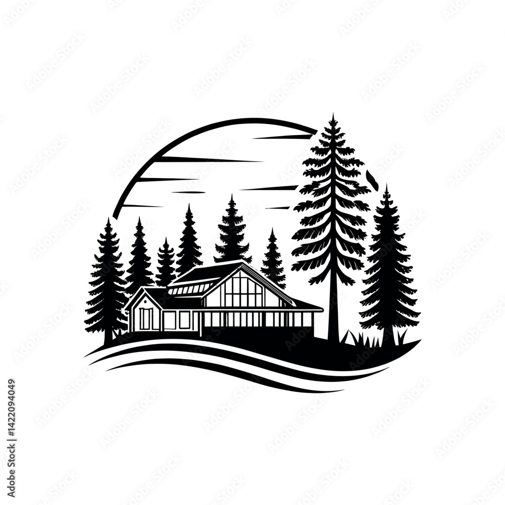 Obraz premium resort wood silhouette logo vector line art logo design