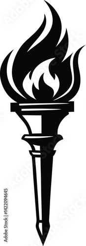 Flame torch silhouette, Burning flame torch icon vector illustration on a white background