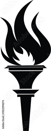 Flame torch silhouette, Burning flame torch icon vector illustration on a white background