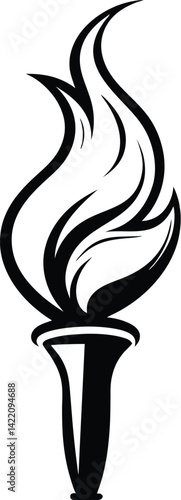 Flame torch silhouette, Burning flame torch icon vector illustration on a white background